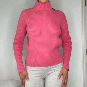 Vintage J. Jill Pink Turtleneck Sweater w/ Button Detail